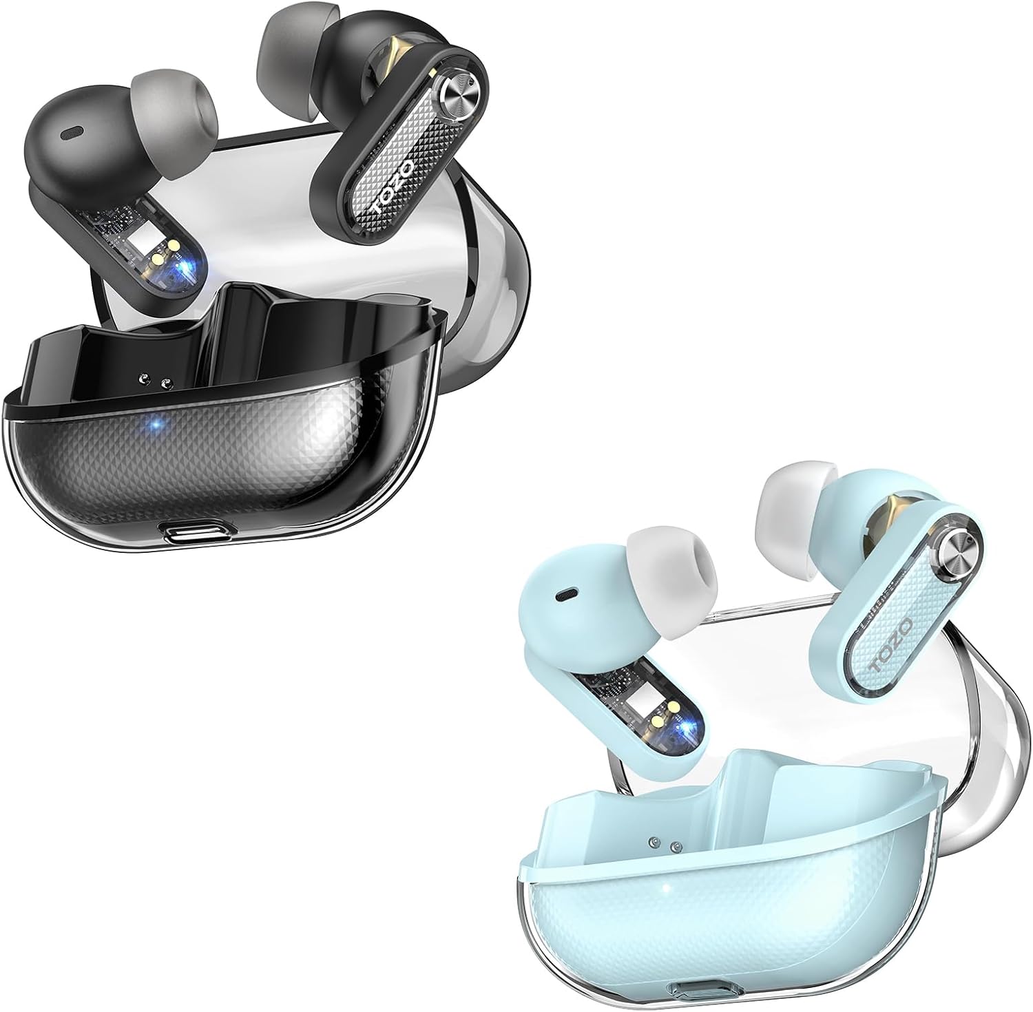 TOZO Crystal Pods gaming earbuds transparent design