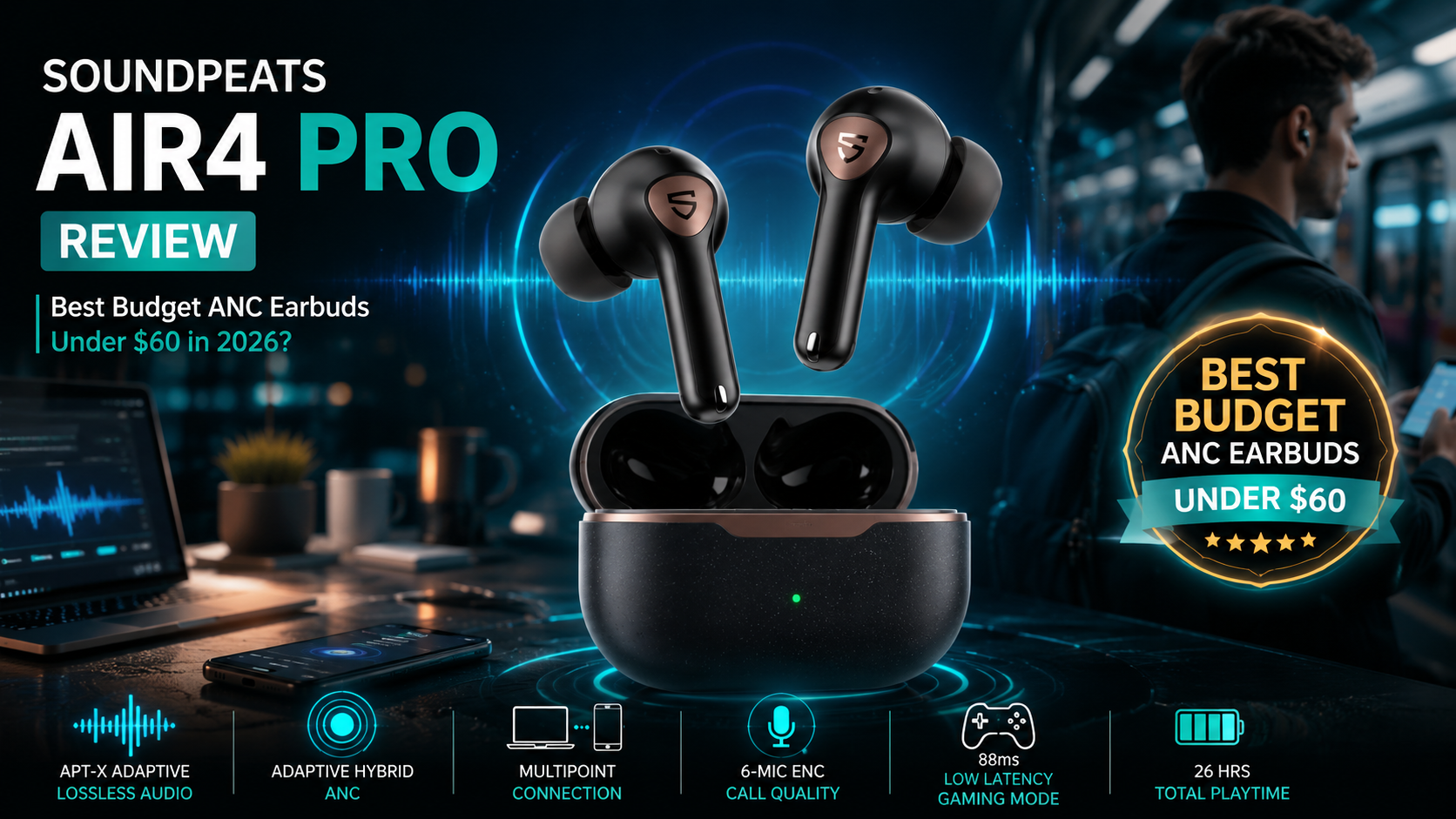 SoundPEATS Air4 Pro wireless earbuds with compact USB-C charging case